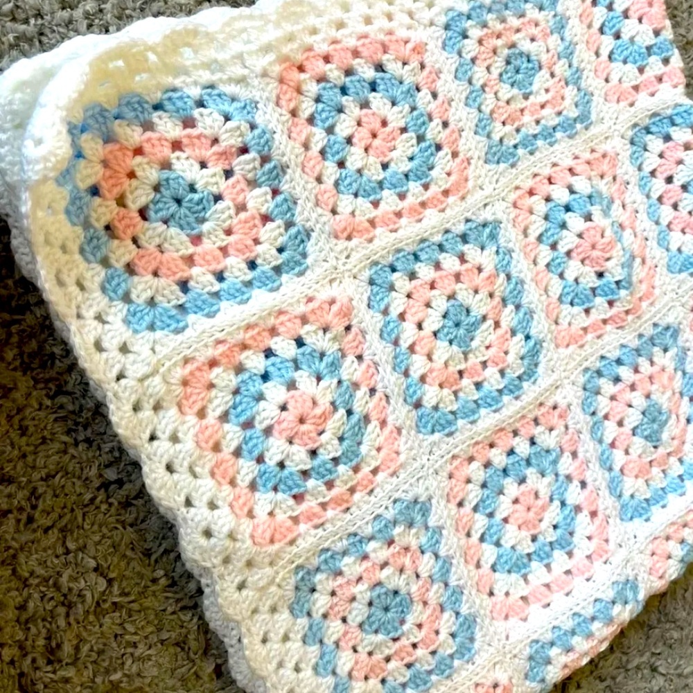 Handmade Crochet Baby Afghan - Pink & Blue